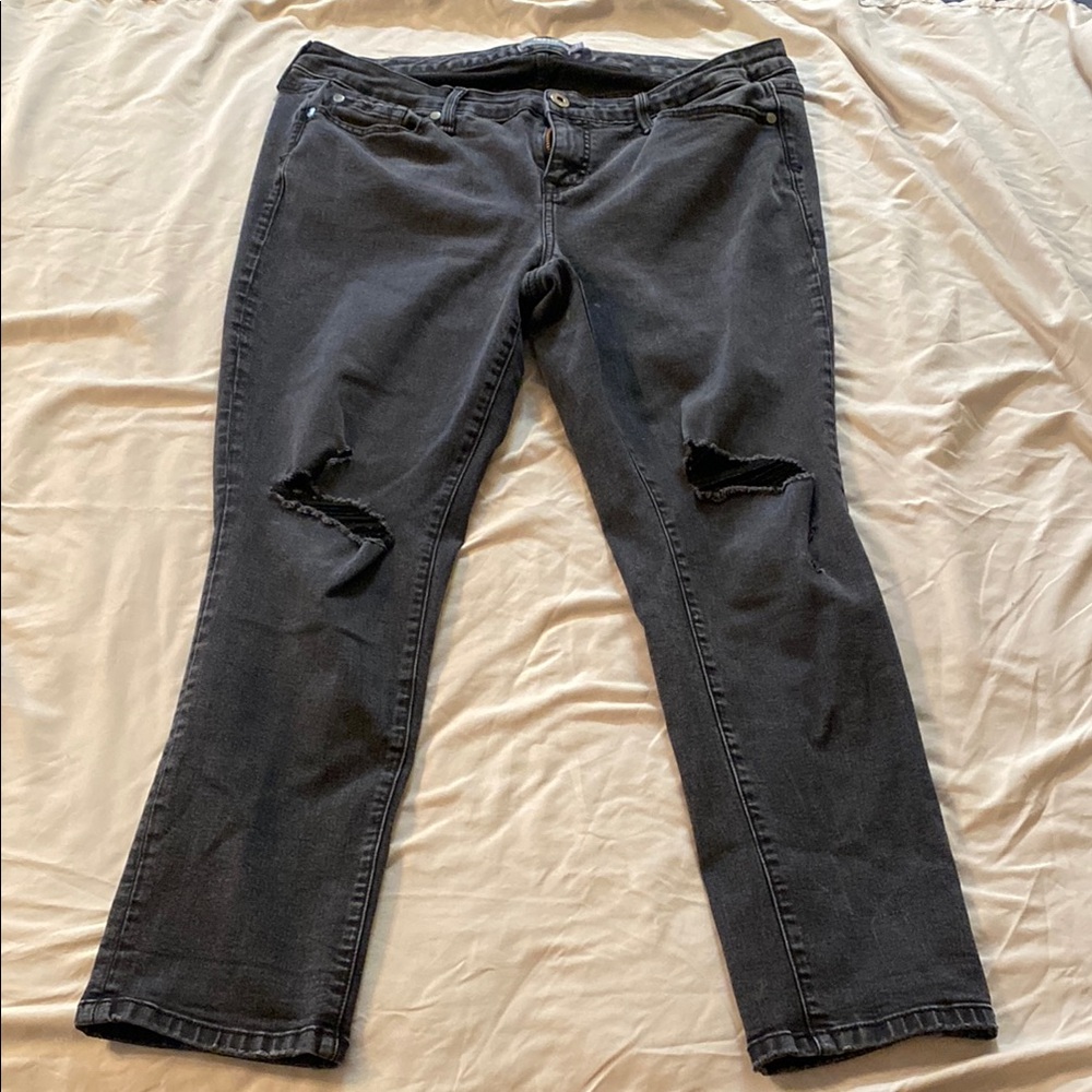 Torrid Charcoal Straight Leg Jeans with Ripped Accents
